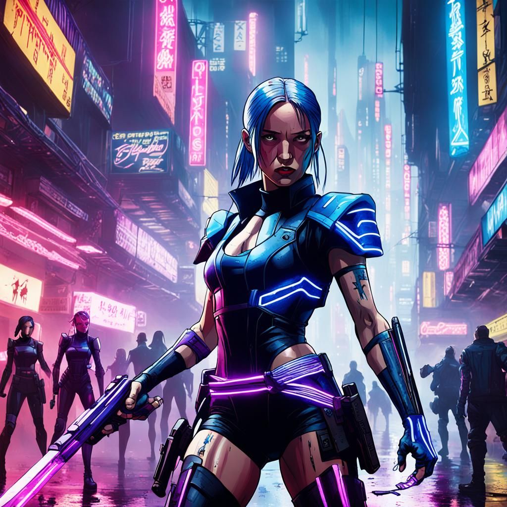 Psylocke and Emma Frost: Cyberpunk Neon Battle