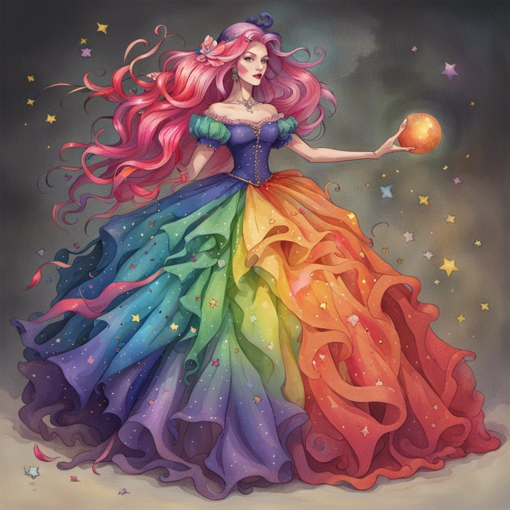 Rainbow Witch in Ballgown: AI Generated Art