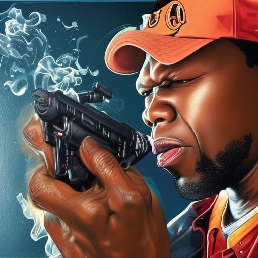 50 Cent Hyperrealistic Comic Book Art with Guns