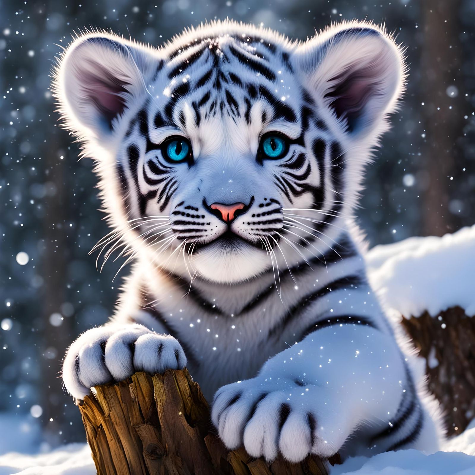 Snowy Cyberpunk Tiger Cub Photography