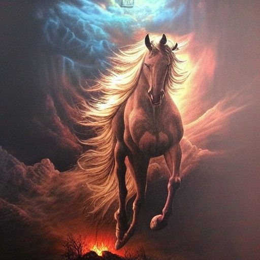 Nightmare Horse in Gustave Doré Style Landscape