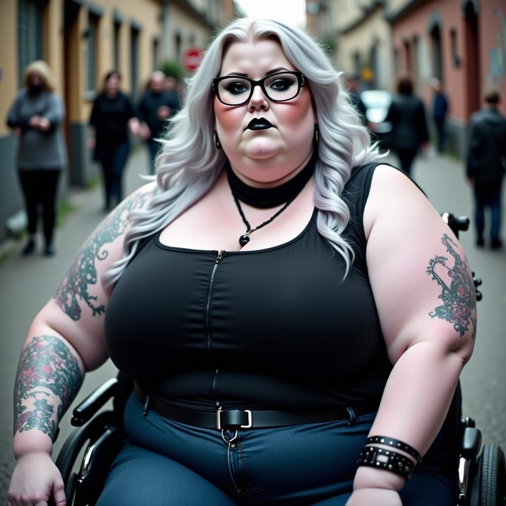 Gothic Girl in Wheelchair Portrait, Photorealistic Style