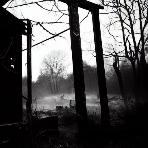Goth Model in Foggy Abandoned House, Grainy Black and White ...
