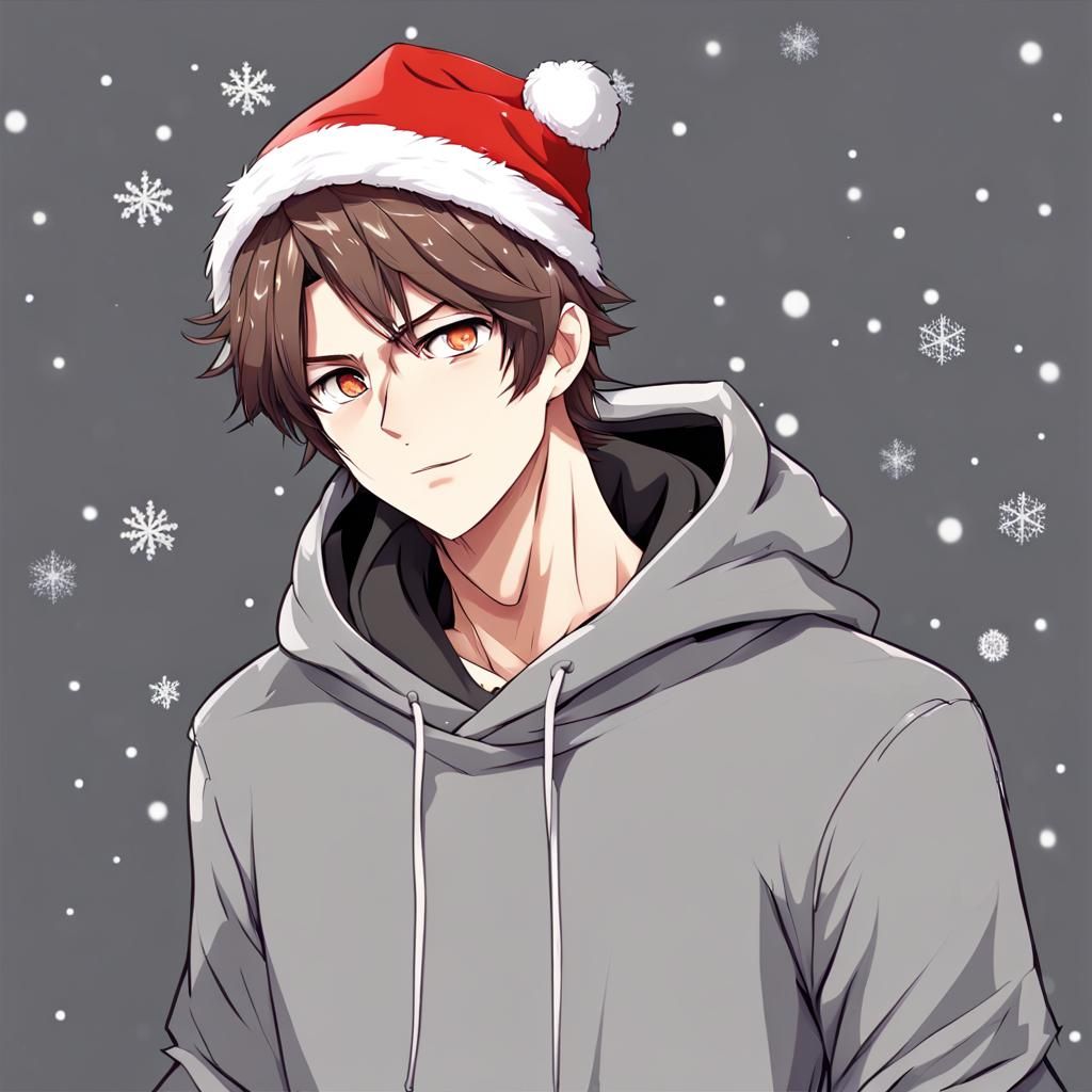Festive Brown-Haired Man in Anime Style