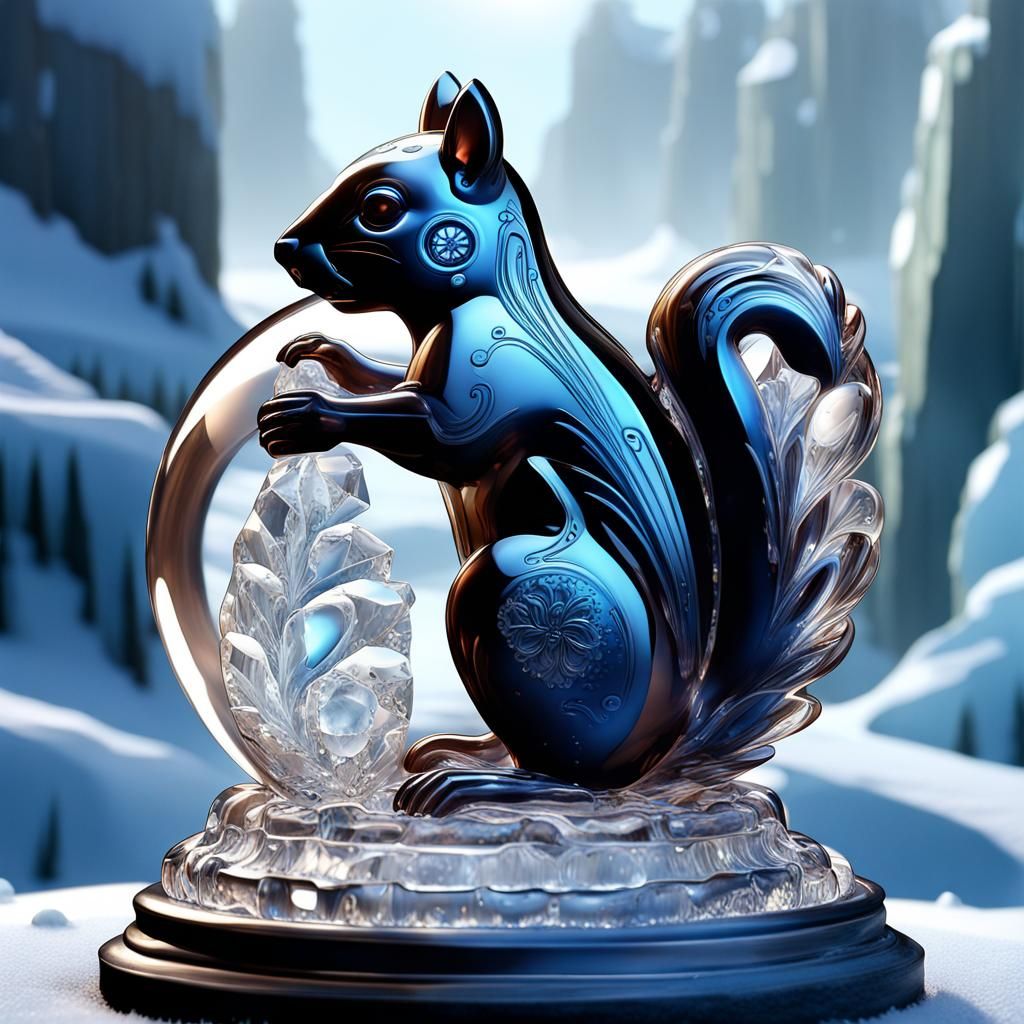 Crystal Mechanical Squirrel in Icy Nut, Matte Painting