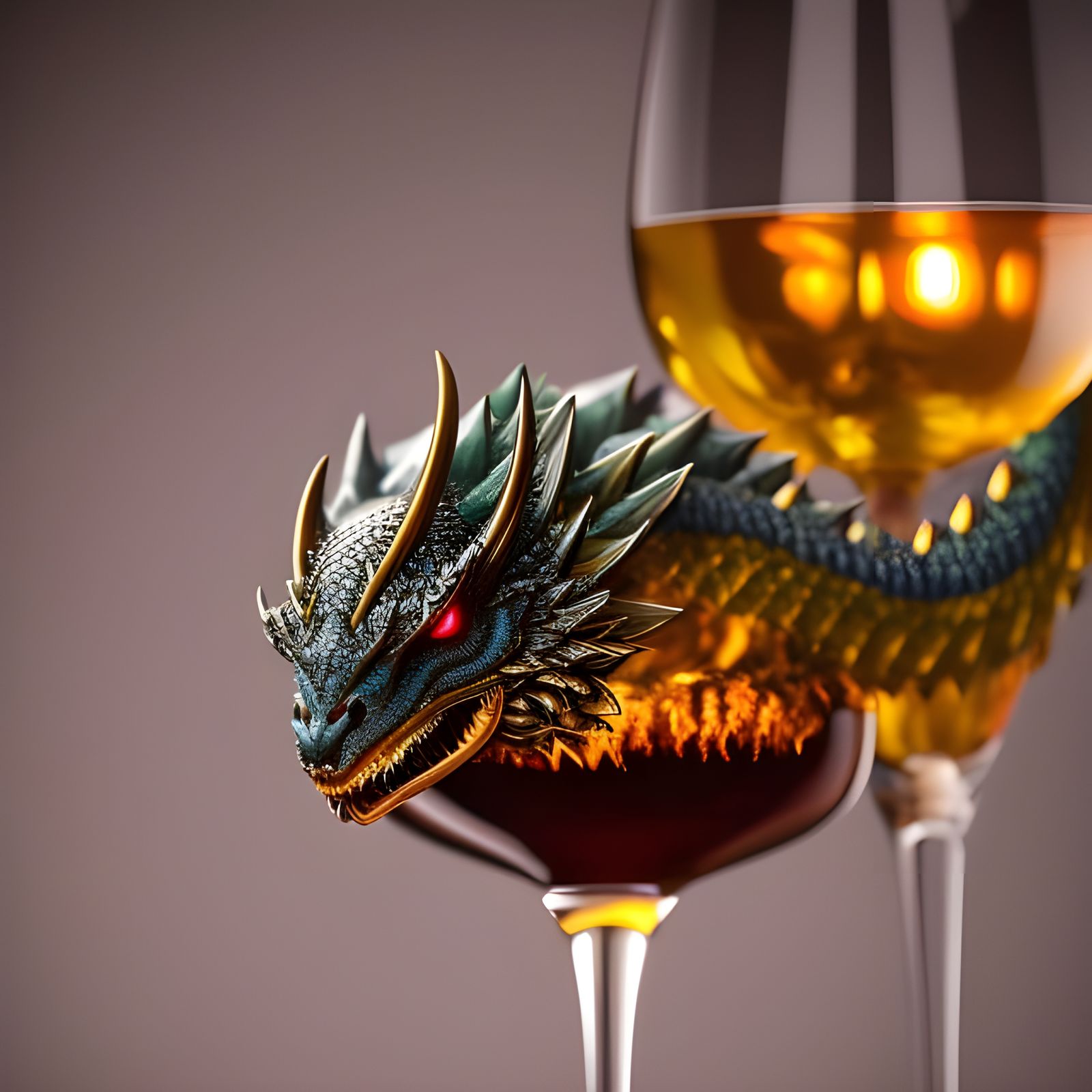 Dragon in Wine Glass: Detailed Fantasy Art