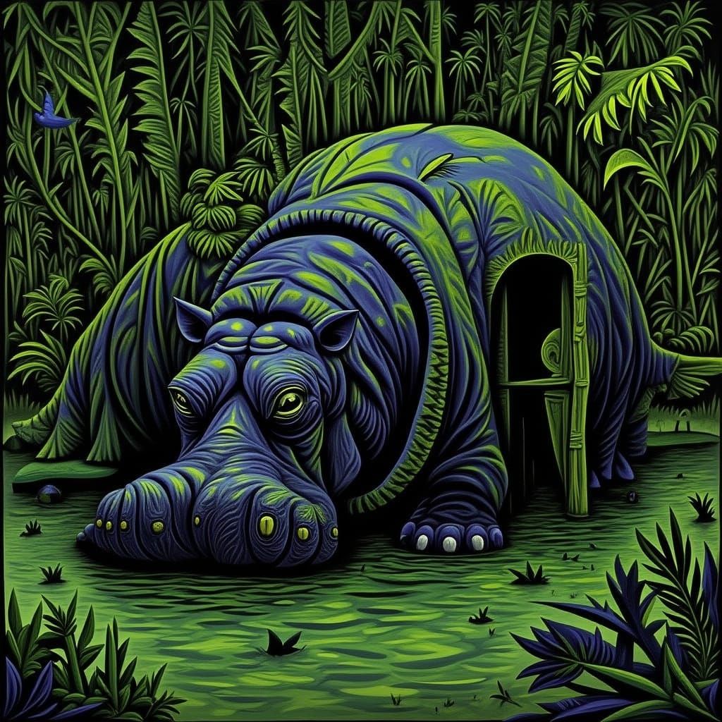 Unsettling Door in Hippopotamus River Scene