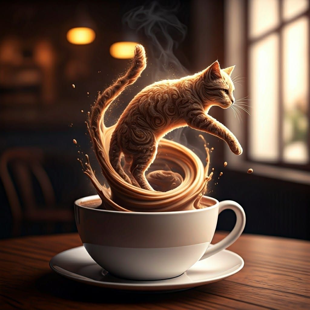 Majestic Cat Sculpture in Hyperrealistic 3D Latte Art