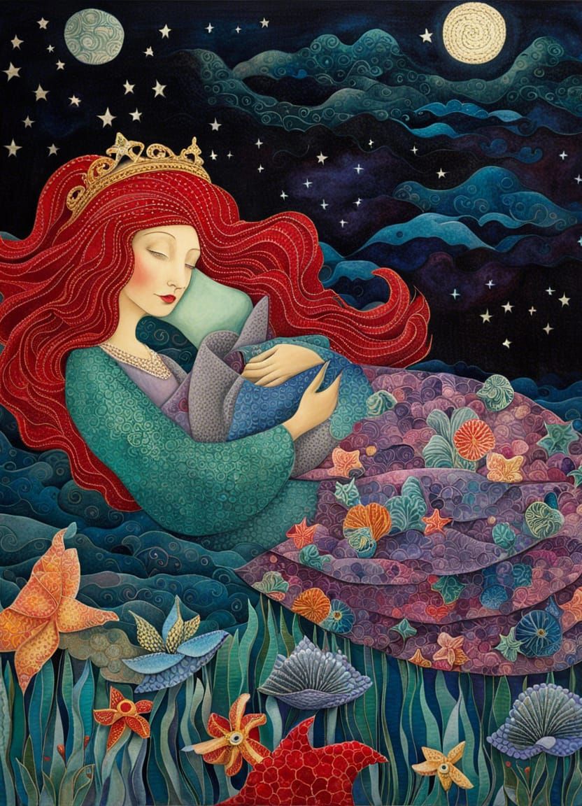 Surreal Mermaid Dreamscape in Textile Origami Style