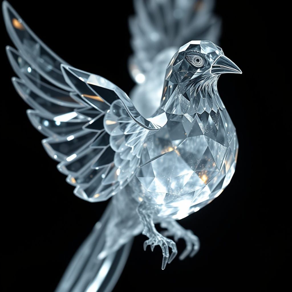 Crystal Bird in Hyperrealistic Detail