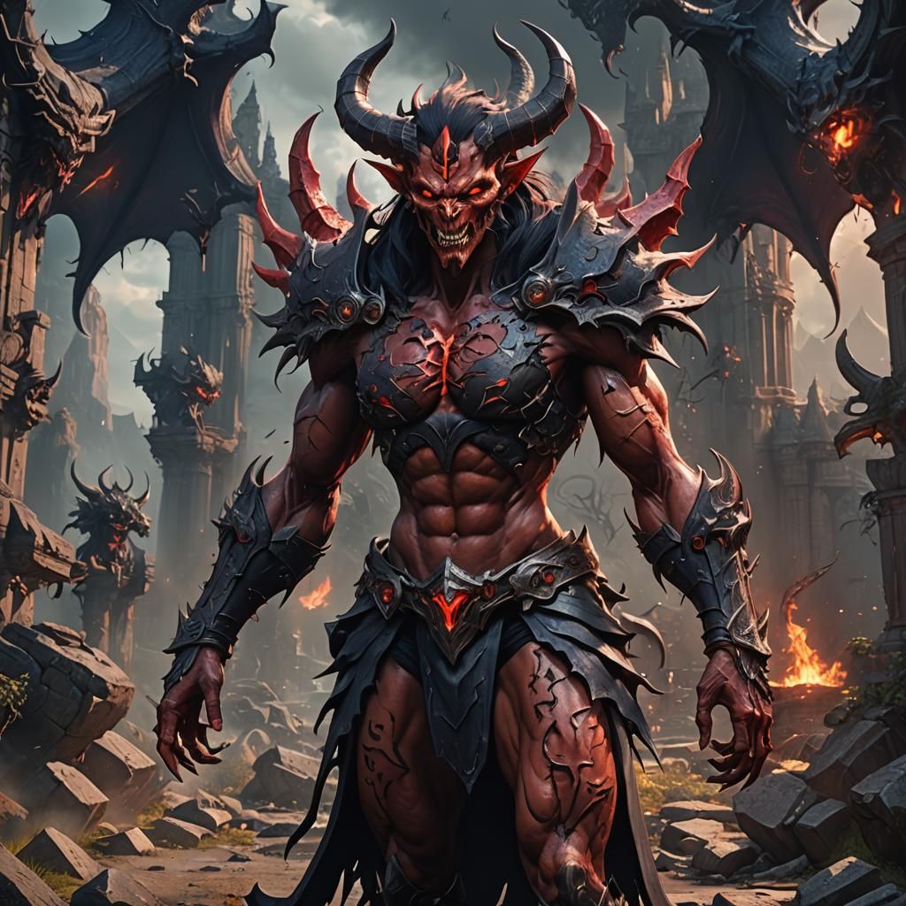 Detailed Demon with Piercing in Fantasy Art Style