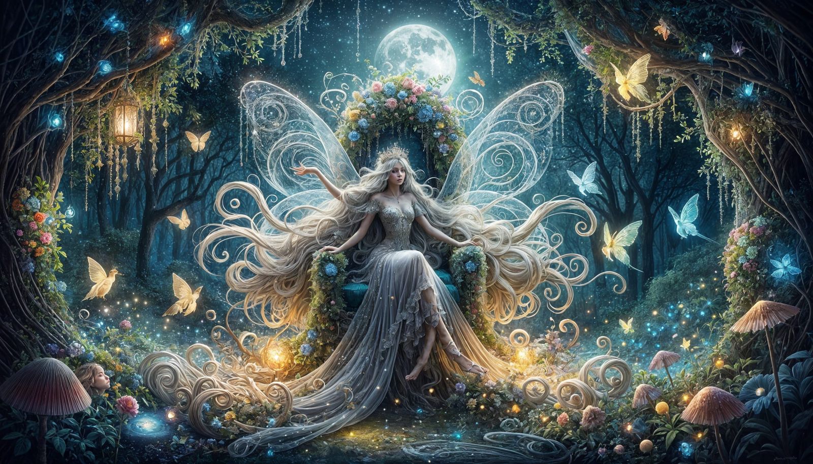 Whimsical Fairy Queen in Vibrant Enchanted Realm