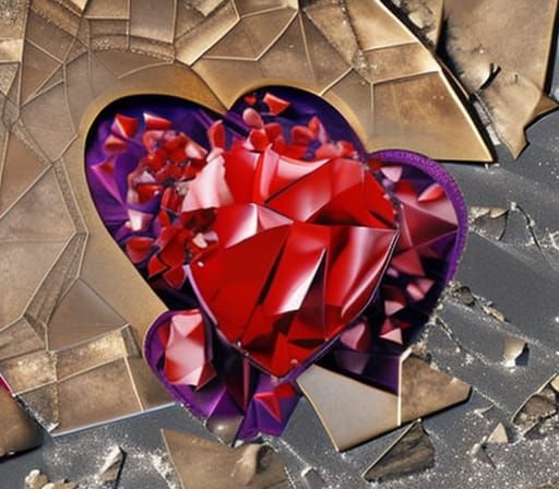 Faceted Ruby Heart Shattering in Digital Art
