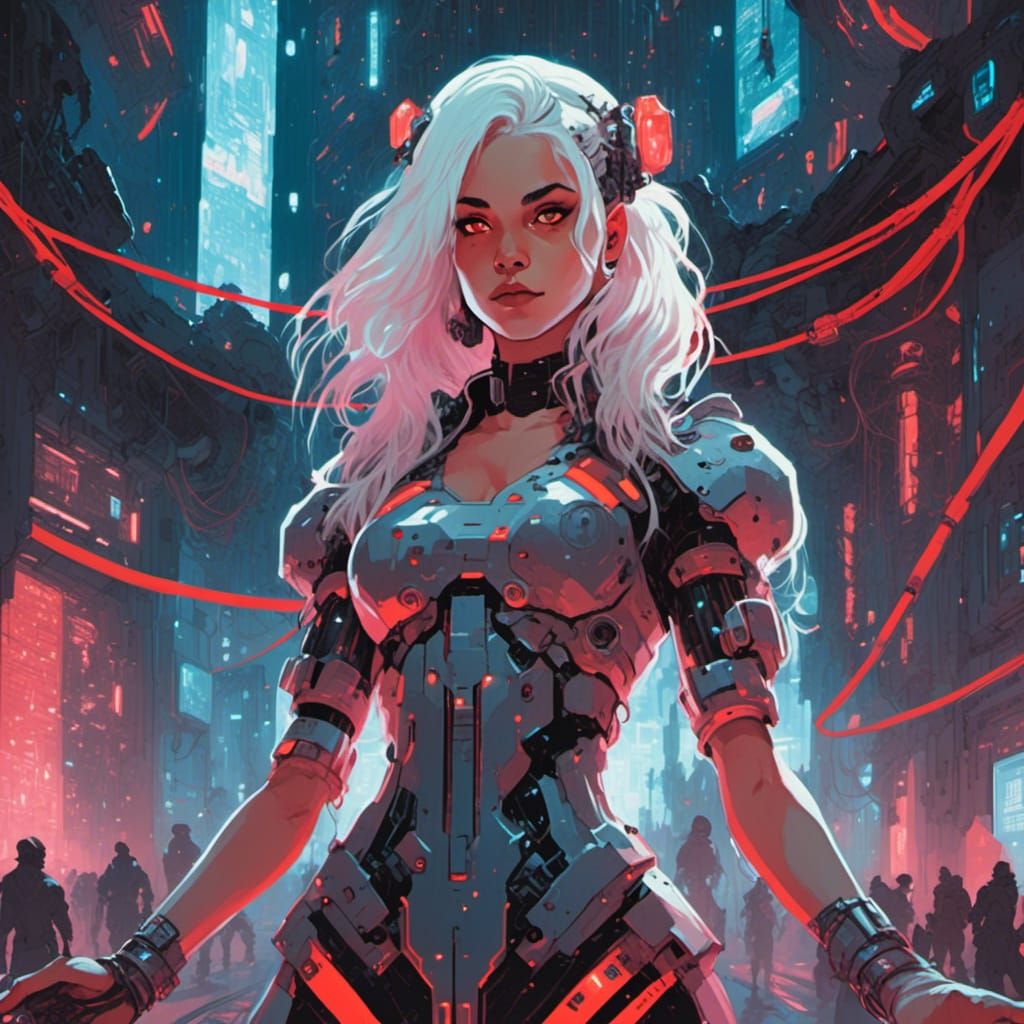 Cyberpunk Princess Portrait in Digital Crystal Palace