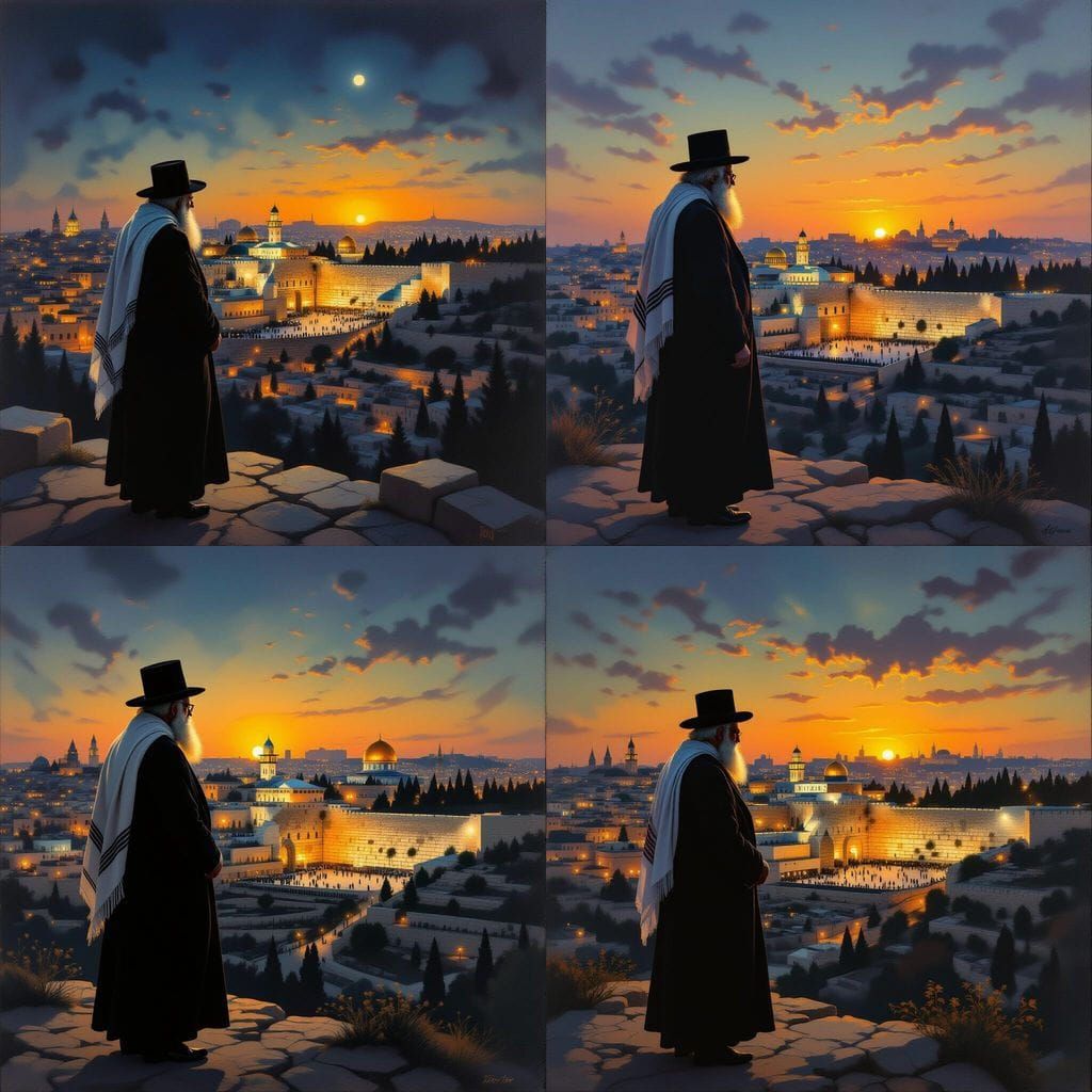 Orthodox Jew Overlooking Jerusalem in Oil Painting Style