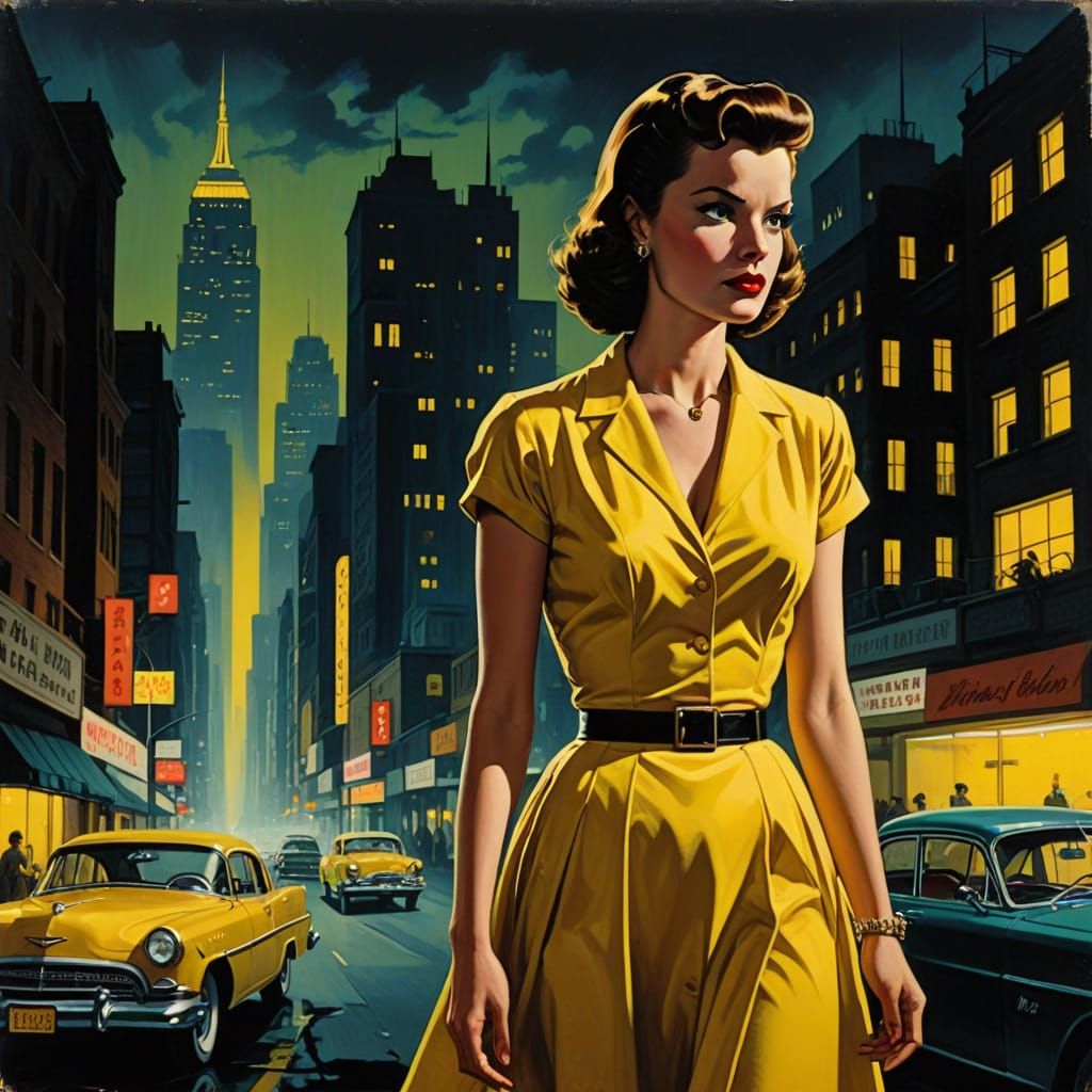 Woman in Cityscape: Pulp Fiction Illustration
