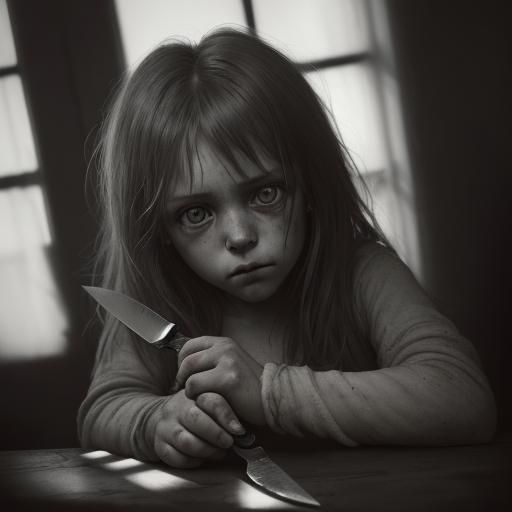 Sad Rag Doll with Knife Portrait