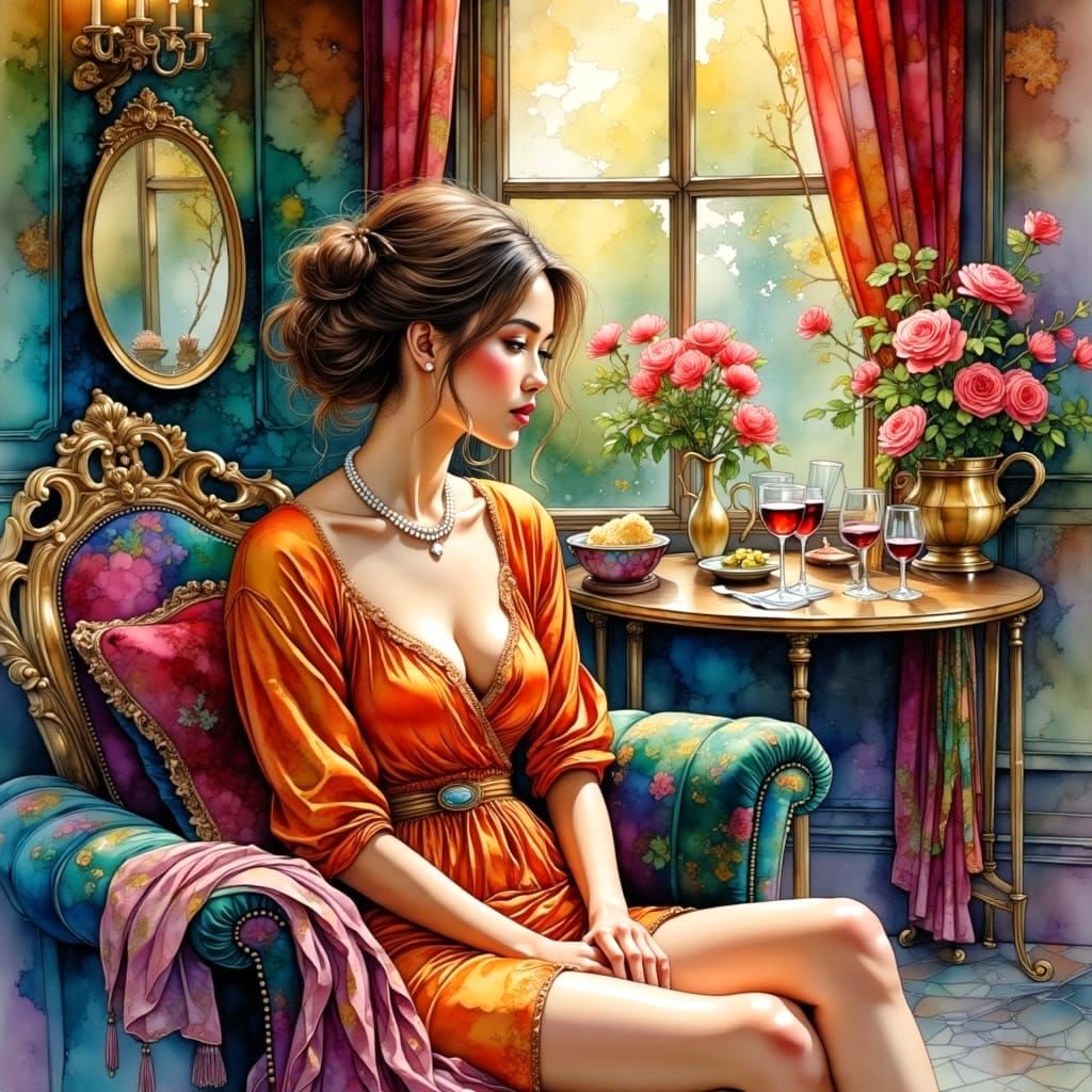 Indulgent Opulence in Watercolor Alcohol Ink Style