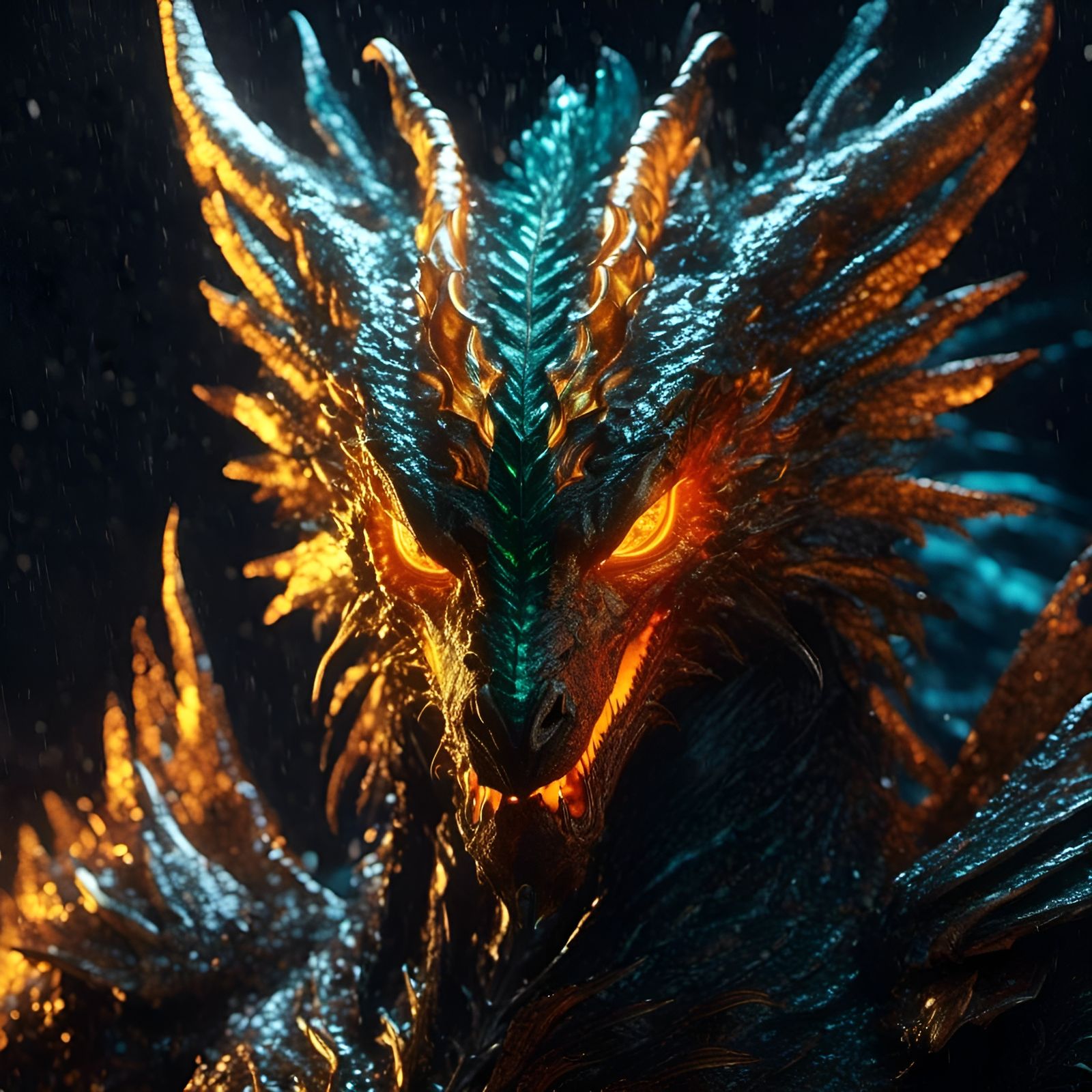Glowing Feathered Dragon Portrait in Photorealistic Style