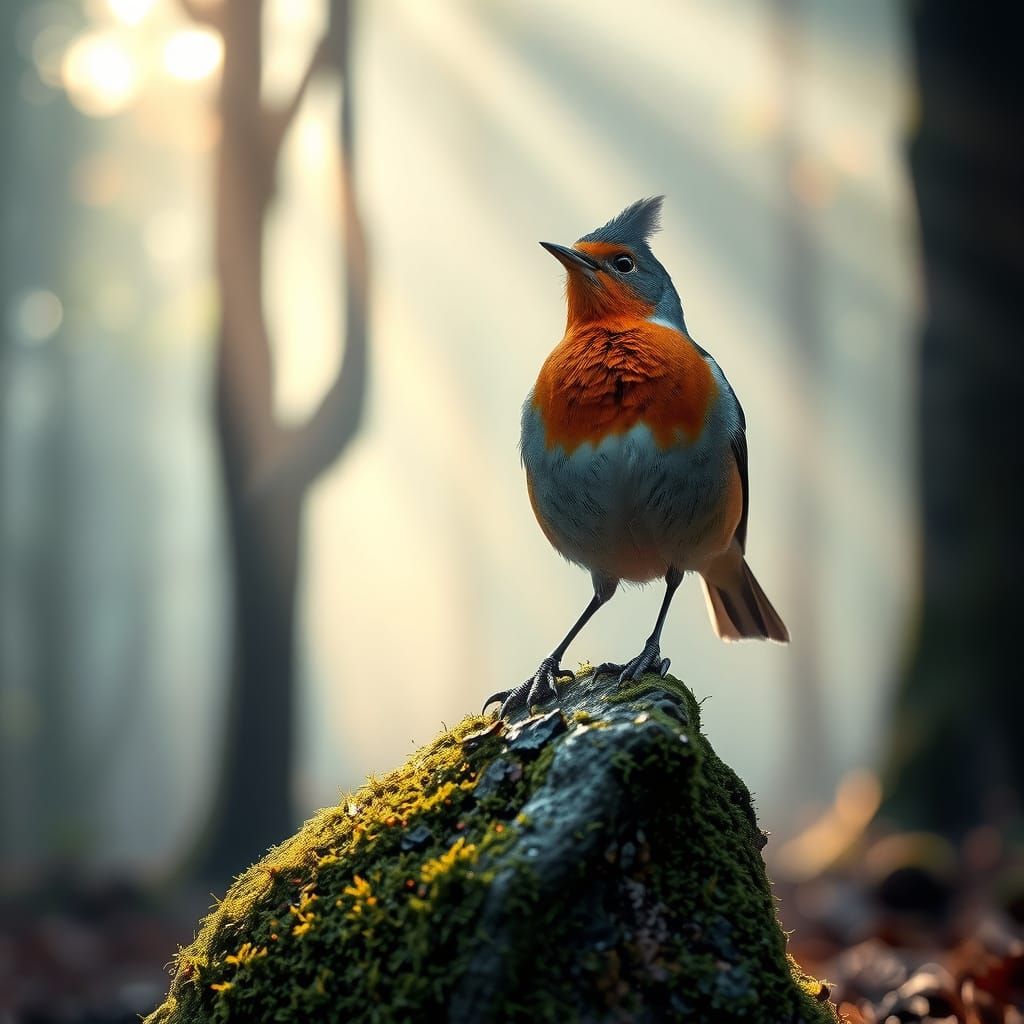 Robin Guarding Territory in Mystical Forest Clearing