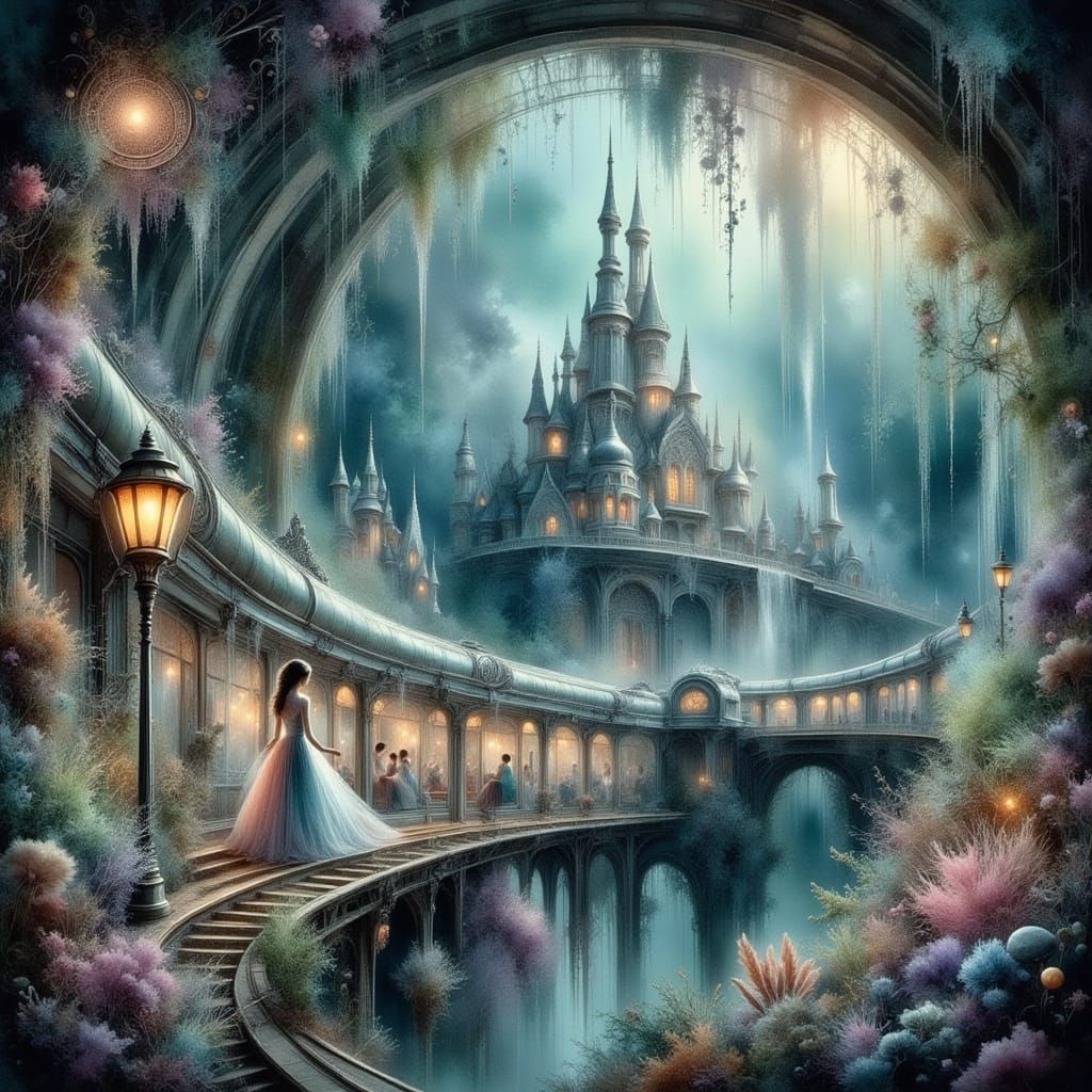 Underwater City Train in Futuristic Art Deco Style