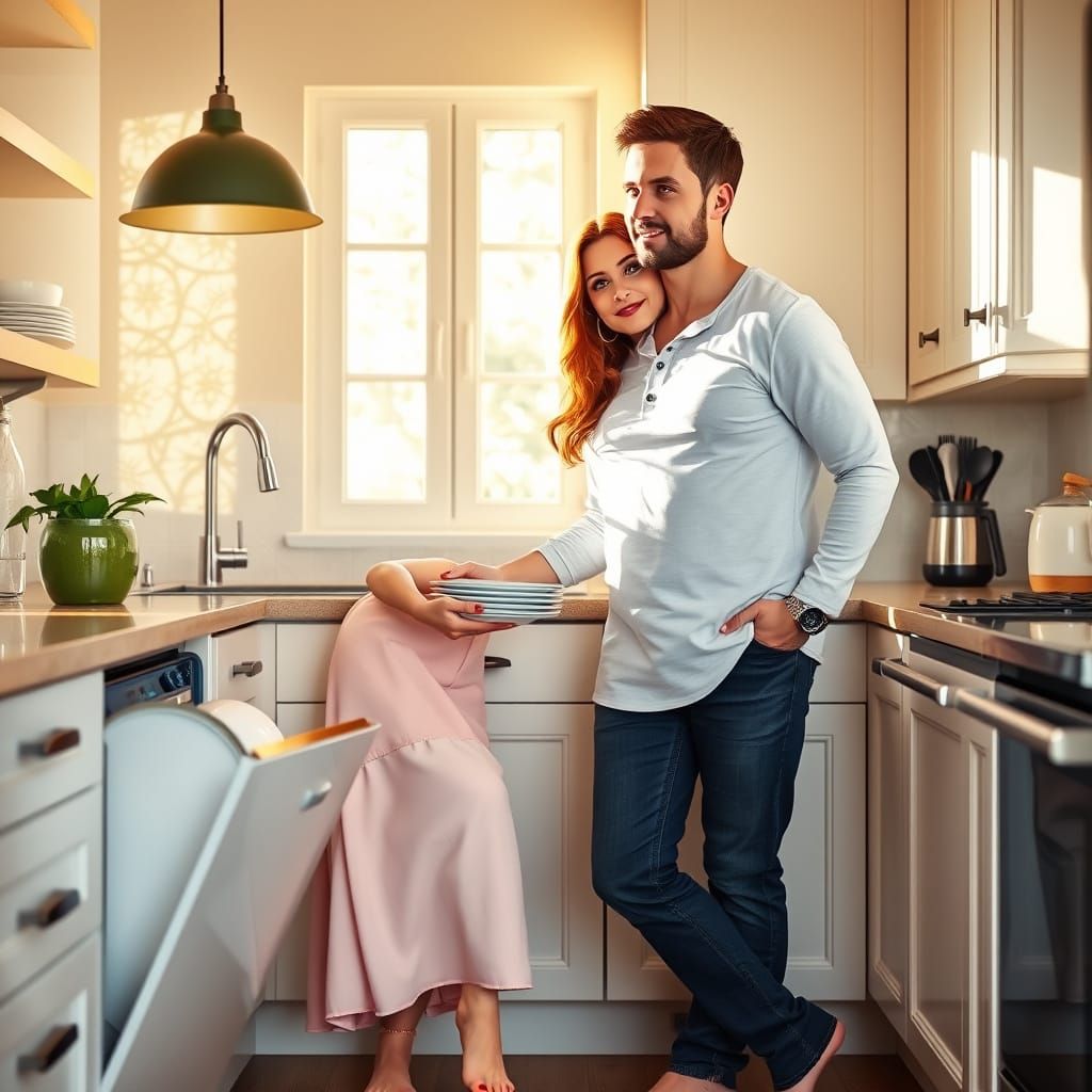 Romantic Kitchen Scene in Art Nouveau Style