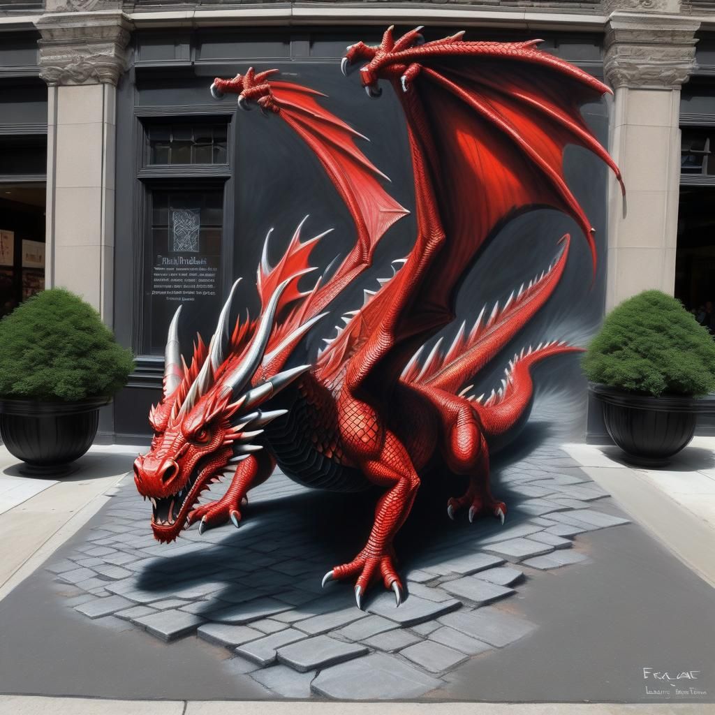 Hyperrealistic 3D Dragon Pavement Art