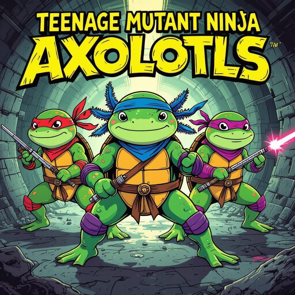 Teenage Mutant Ninja Axolotls Comic Art Poster
