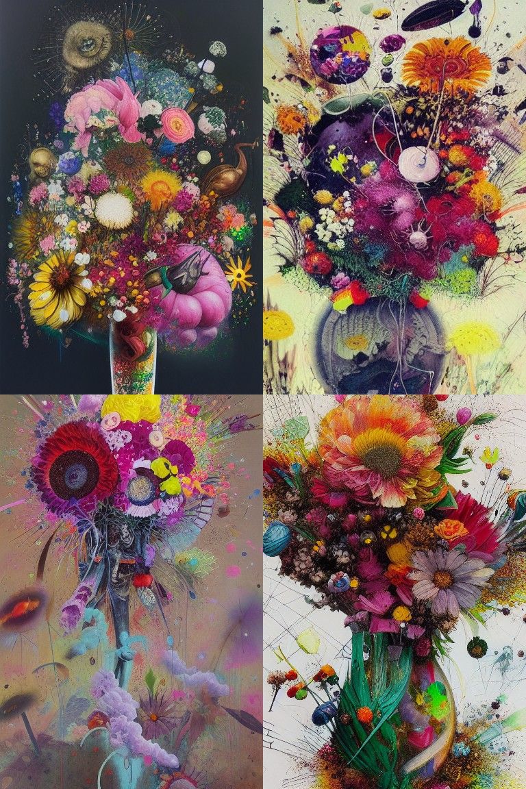 Exploding Flower Bouquet in Mixed Media Style