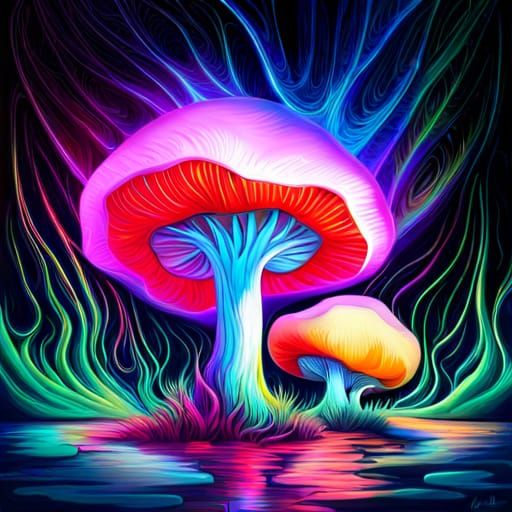 Psychedelic Mushrooms in Neon Graffiti Art