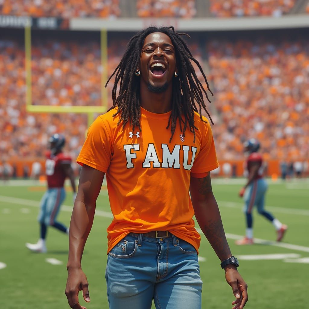 Young African American Man in Football Stadium, Inspired by ...