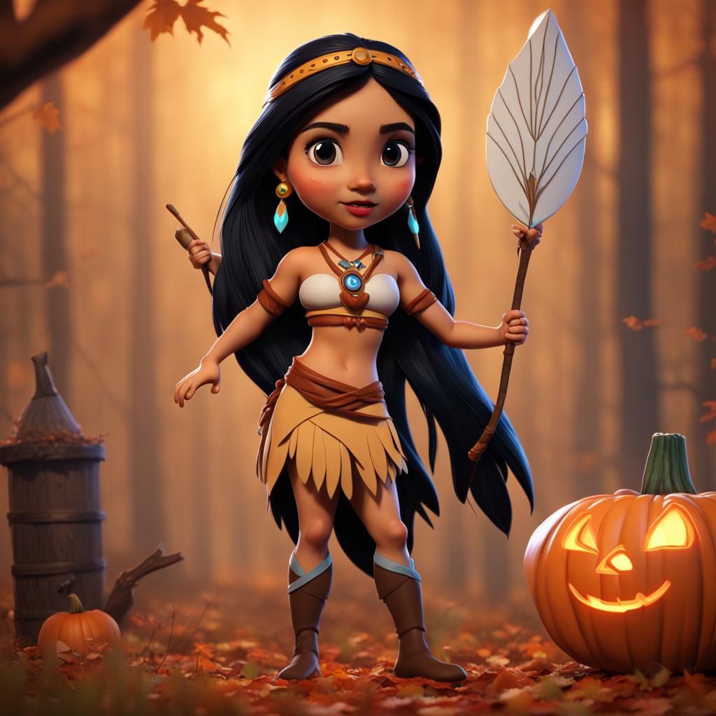 Hyperrealistic Halloween Chibi Pocahontas in Matte Painting ...