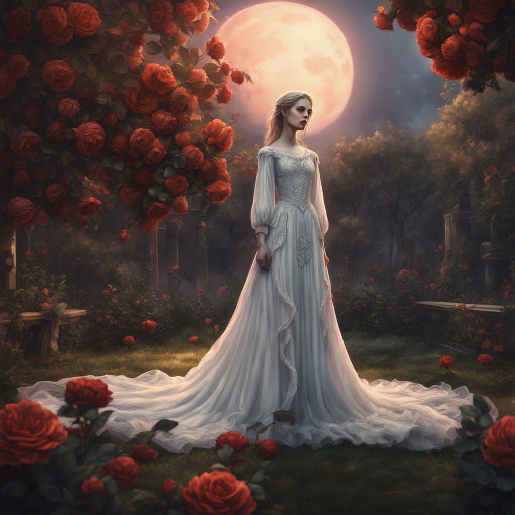 Vampire in Moonlit Garden: Pre-Raphaelite Art