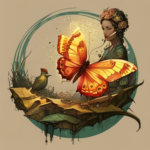 Golden Butterfly Digital Painting with Intricate Details