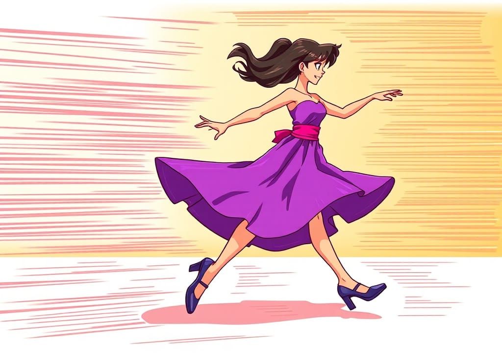 Dynamic Cartoon Woman Tap Dancing with Anime Flair