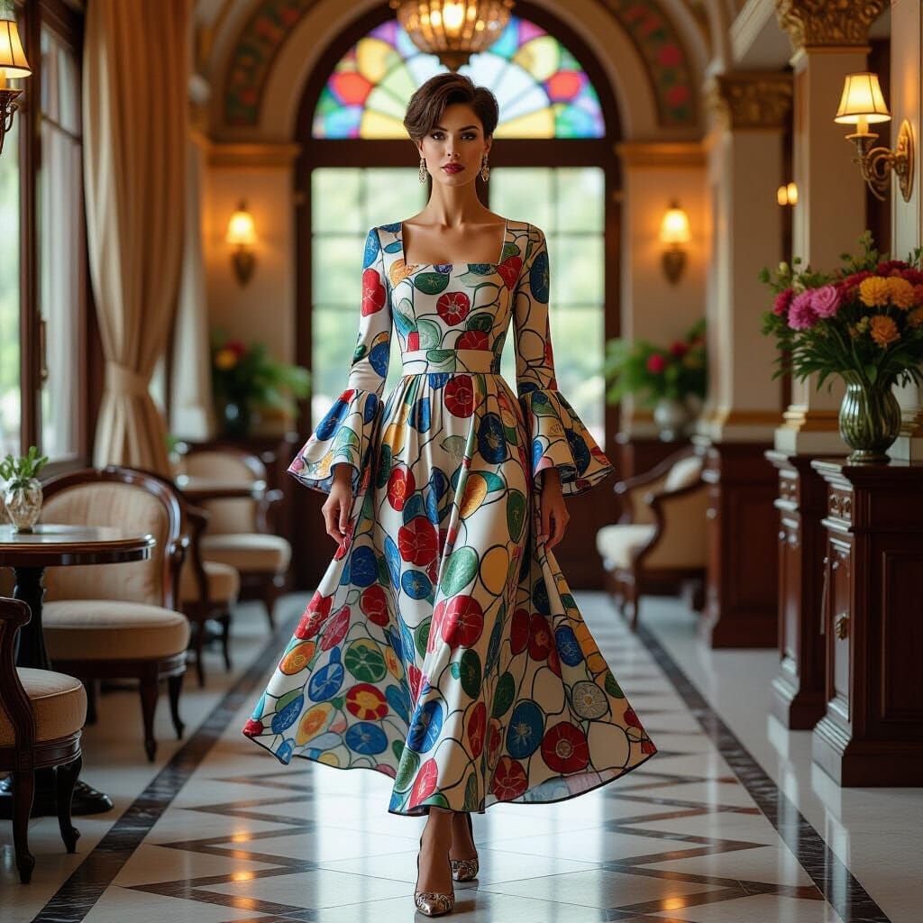 Woman in Crystal Marble Stained Glass Dress