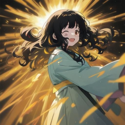 Anime Girl Singing with Friends in Golden Light