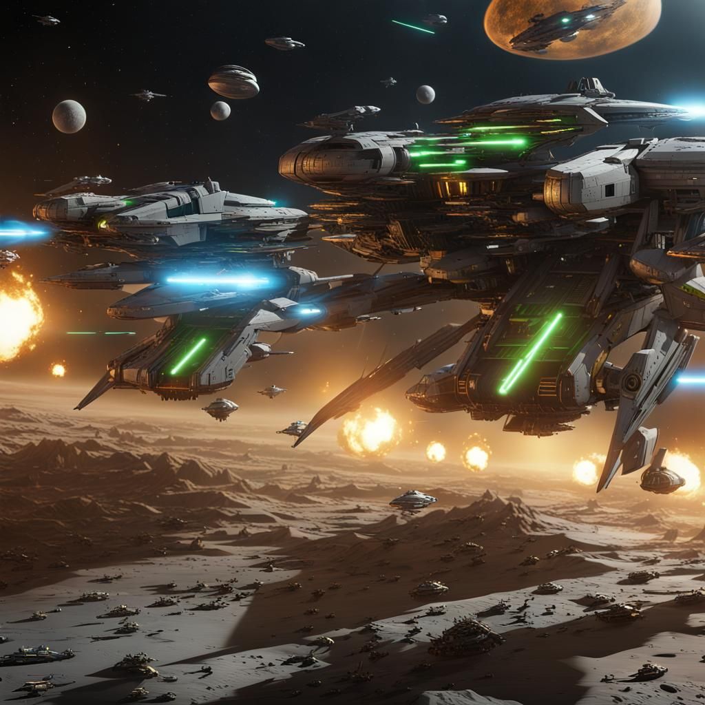 Epic Space Battle: Star Wars Ships vs. Green Aliens