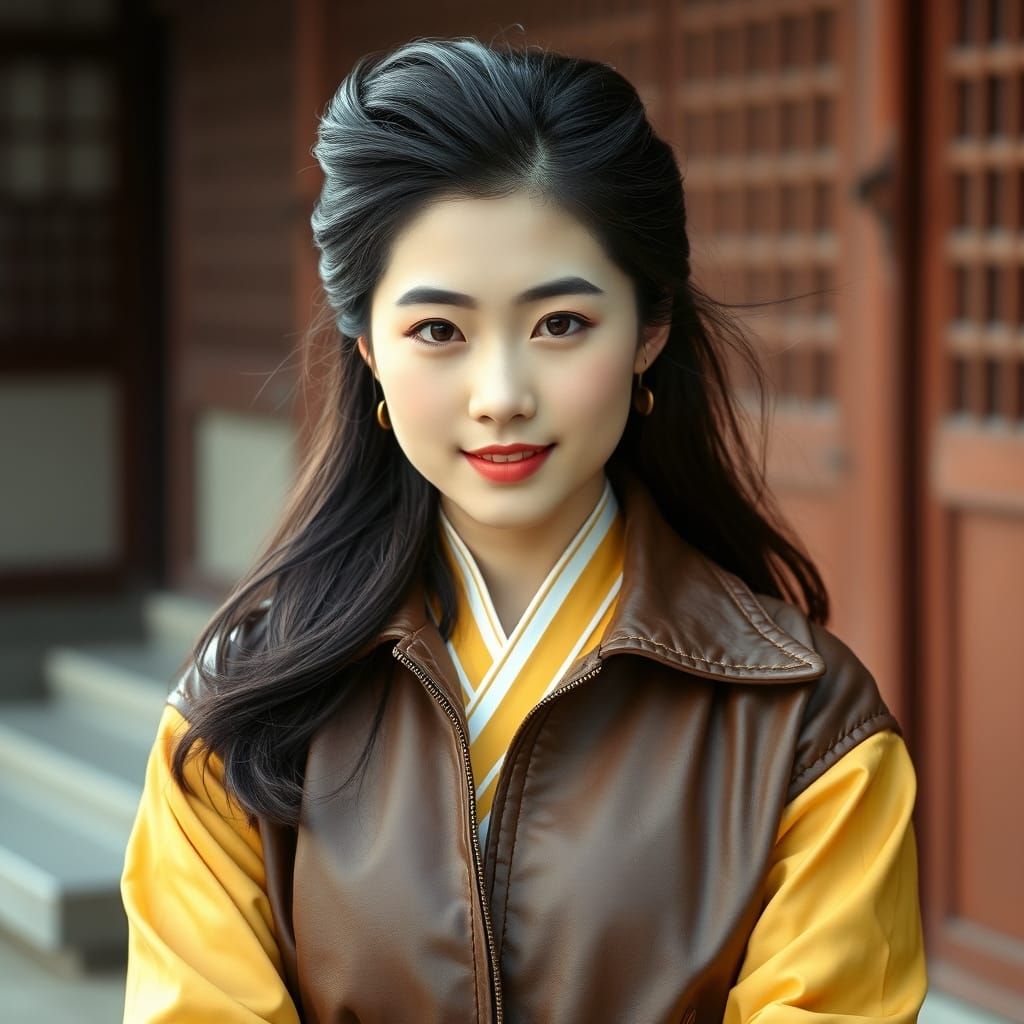 Korean Woman in Hanbok and Bomber Jacket