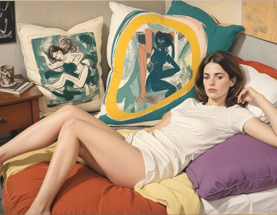 Groovy Woman on Abstract Pillows