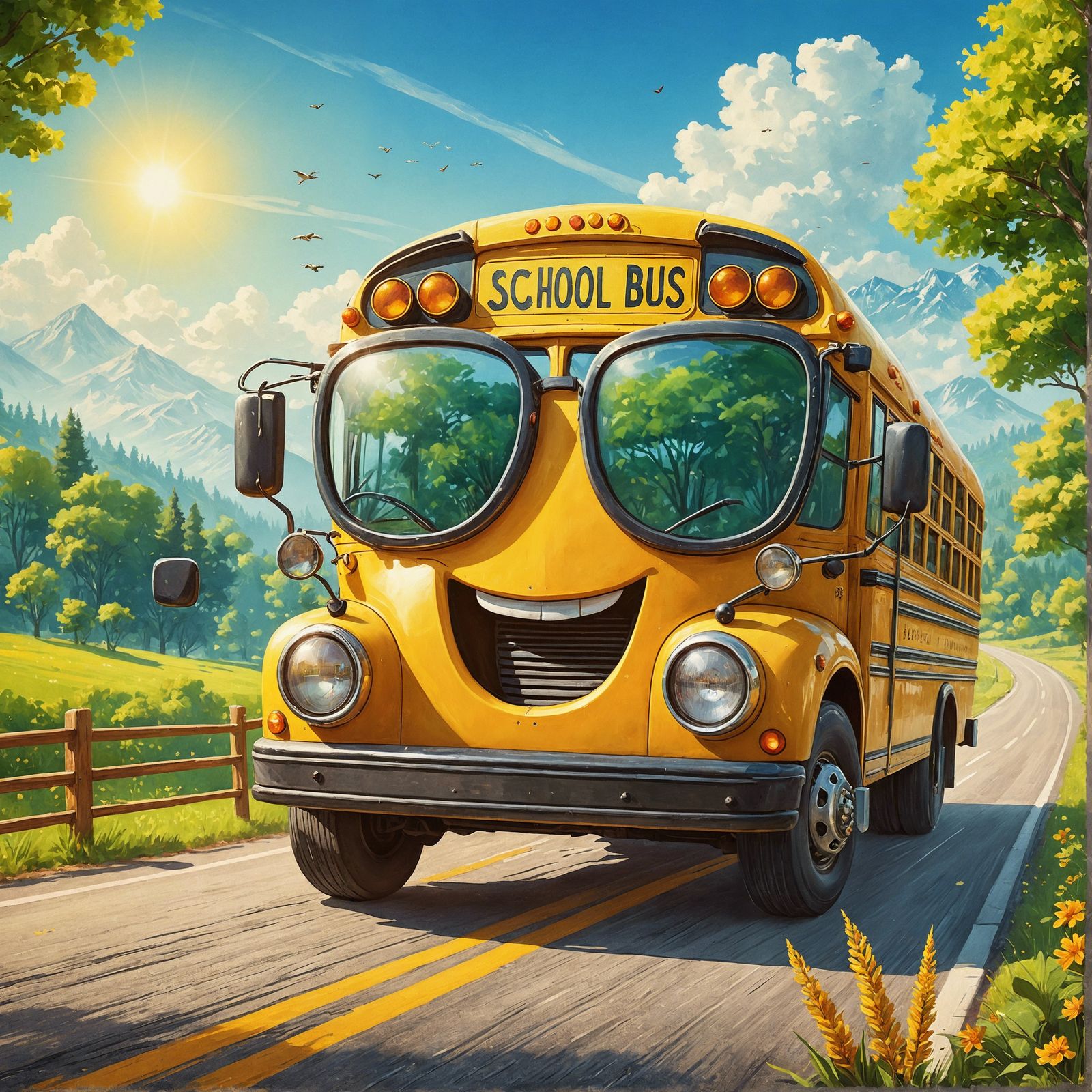 Joyful School Bus with Sunglasses in 3D Animation