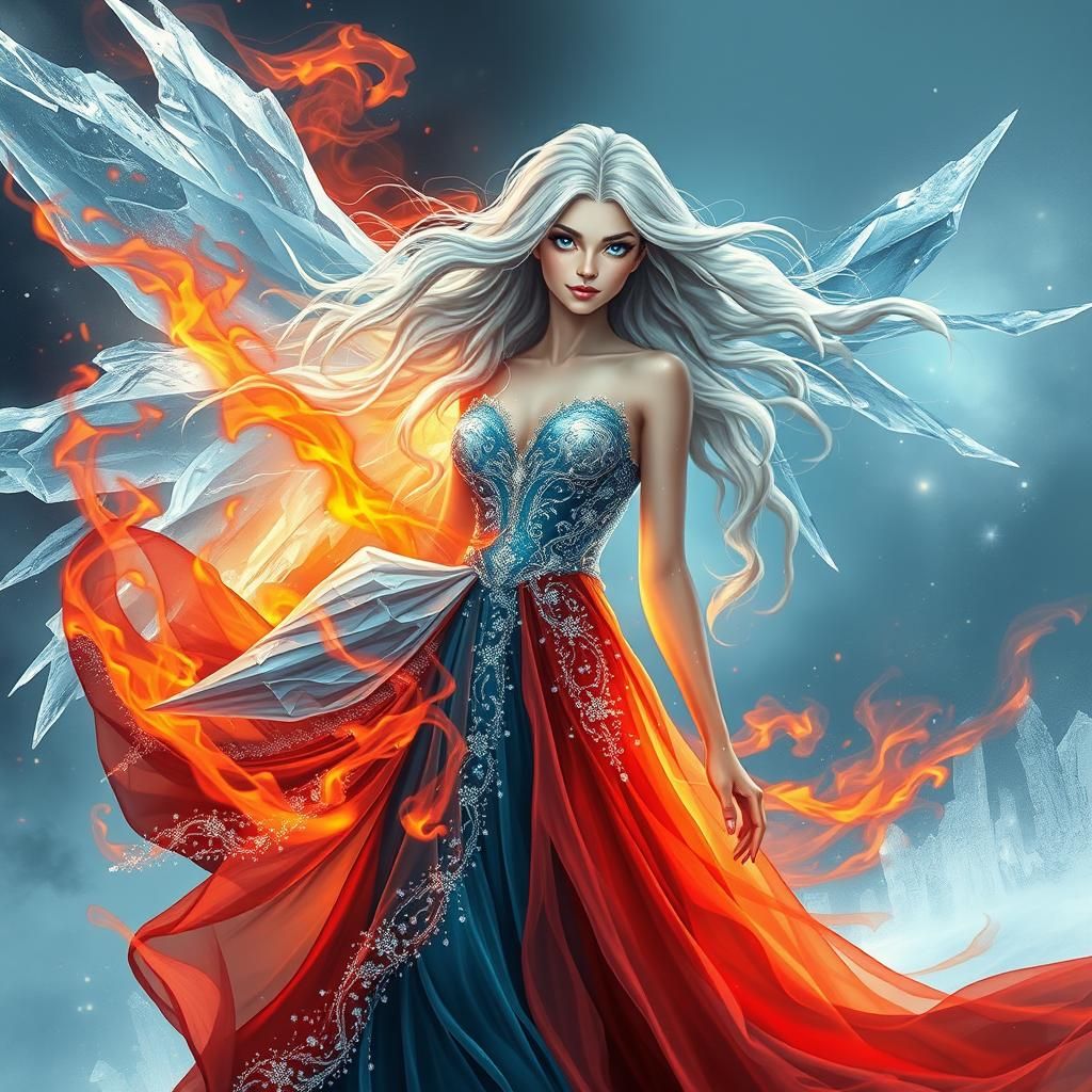 Ethereal Fire and Ice Lady in Flowing Gown