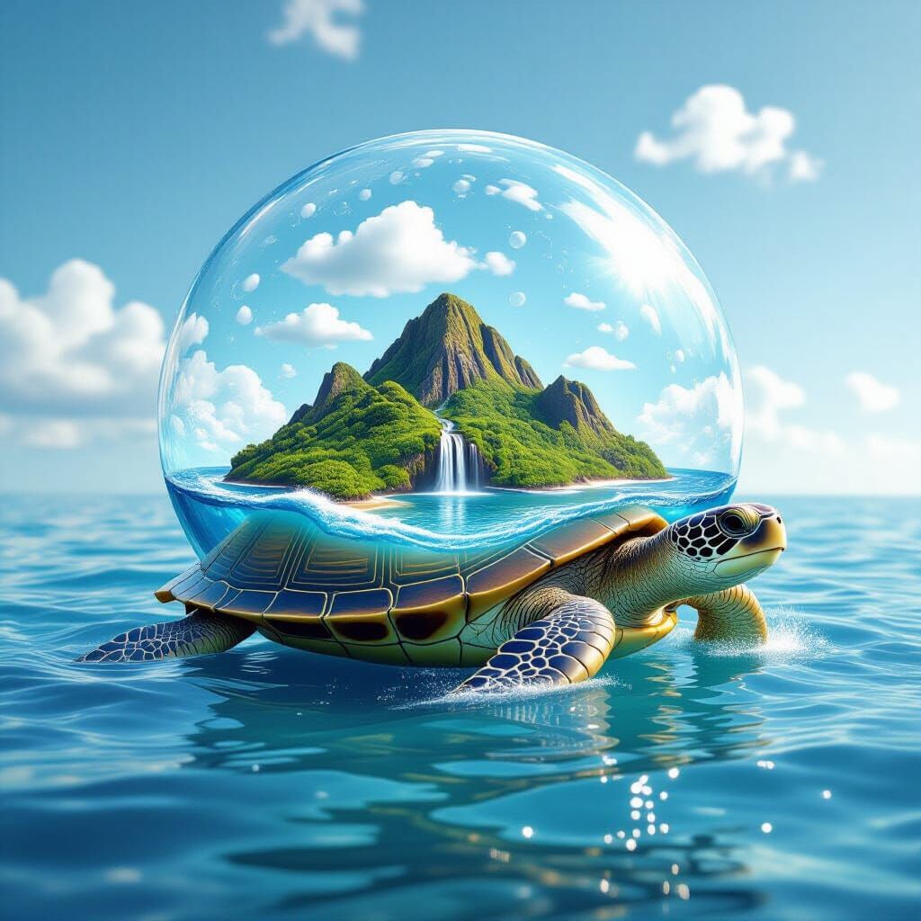 Giant Island Turtle in Ocean Bubble
