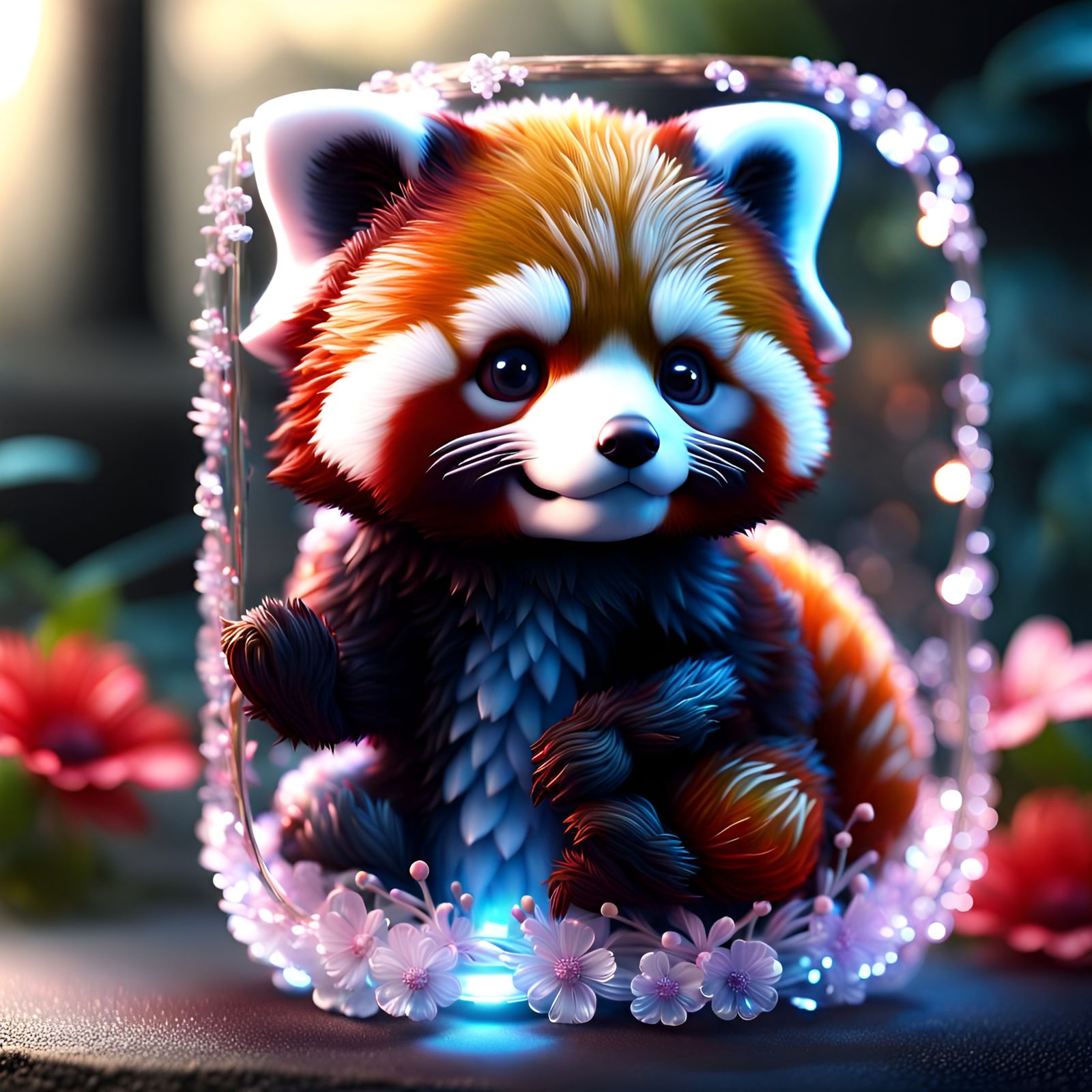 Adorable Glass Red Panda in Fantasycore Style