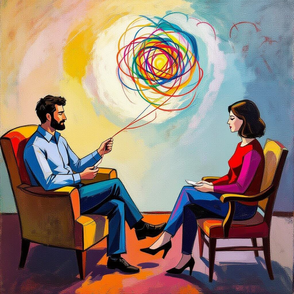 Psychotherapy Session: Tangled Thoughts as Abstract Art