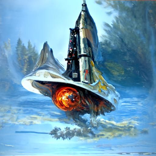 Spaceship Explosion in Oil Painting Style