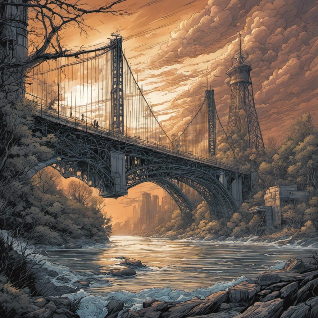St. Lawrence River Bridge in Comic Book Art Style