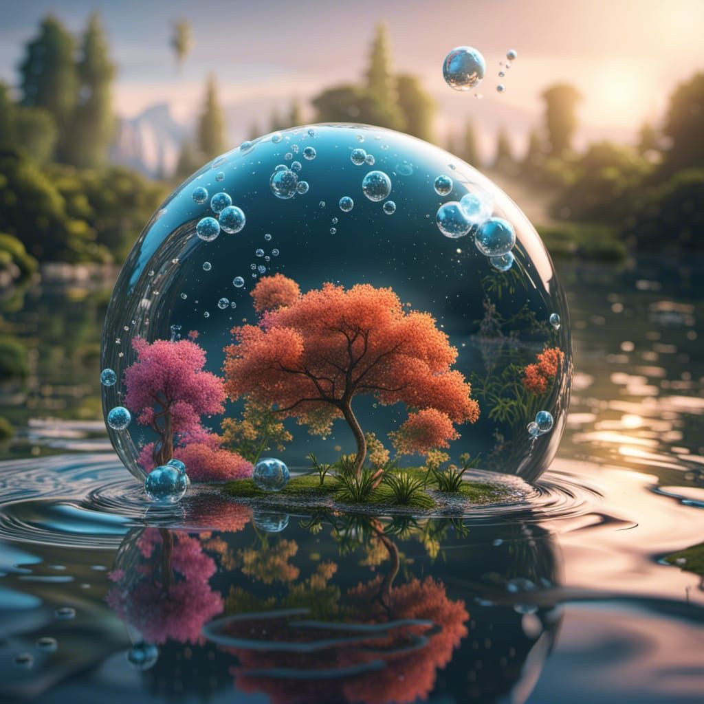 Water Molecule Reflecting Nature in Detailed Matte Painting