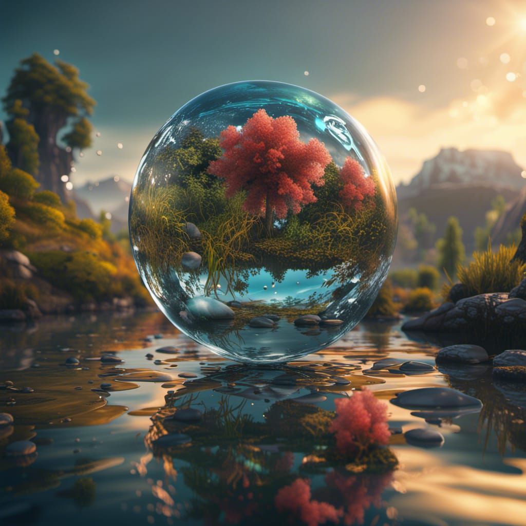 Water Molecule Reflecting Nature in Detailed Matte Painting