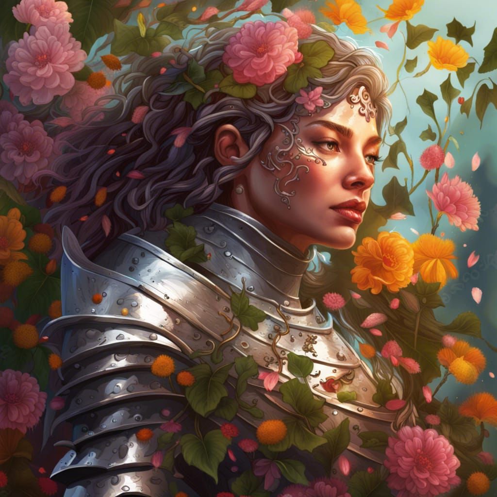 Floral Knight: Hyperrealistic Splash Art